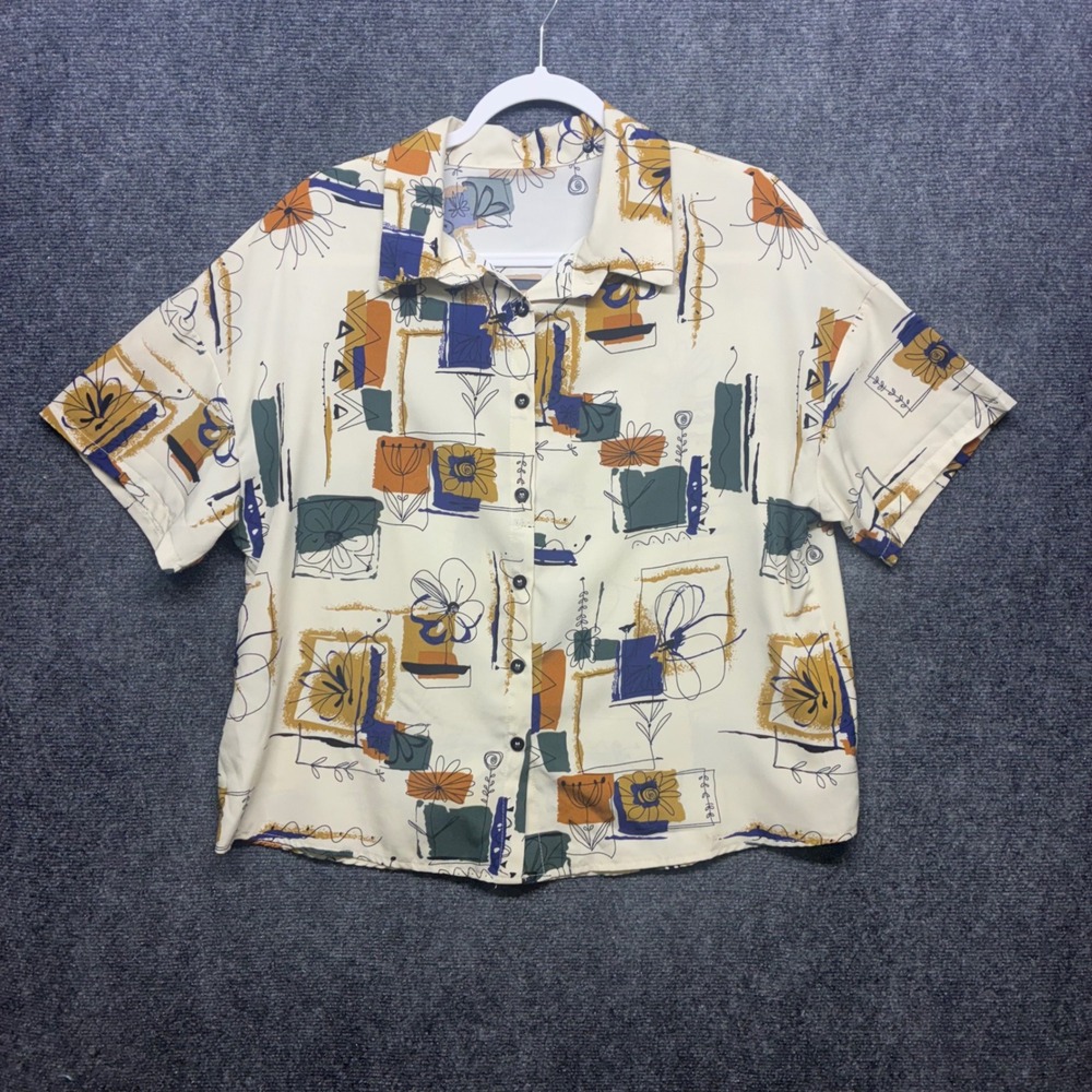 Geo Button Down Shirt Womens 0XL Abstract Floral Short Sleeve Dopamine ArtsyChic